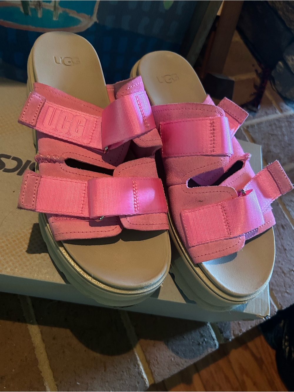 UGG Pink Dual-Strap Slide Sandals